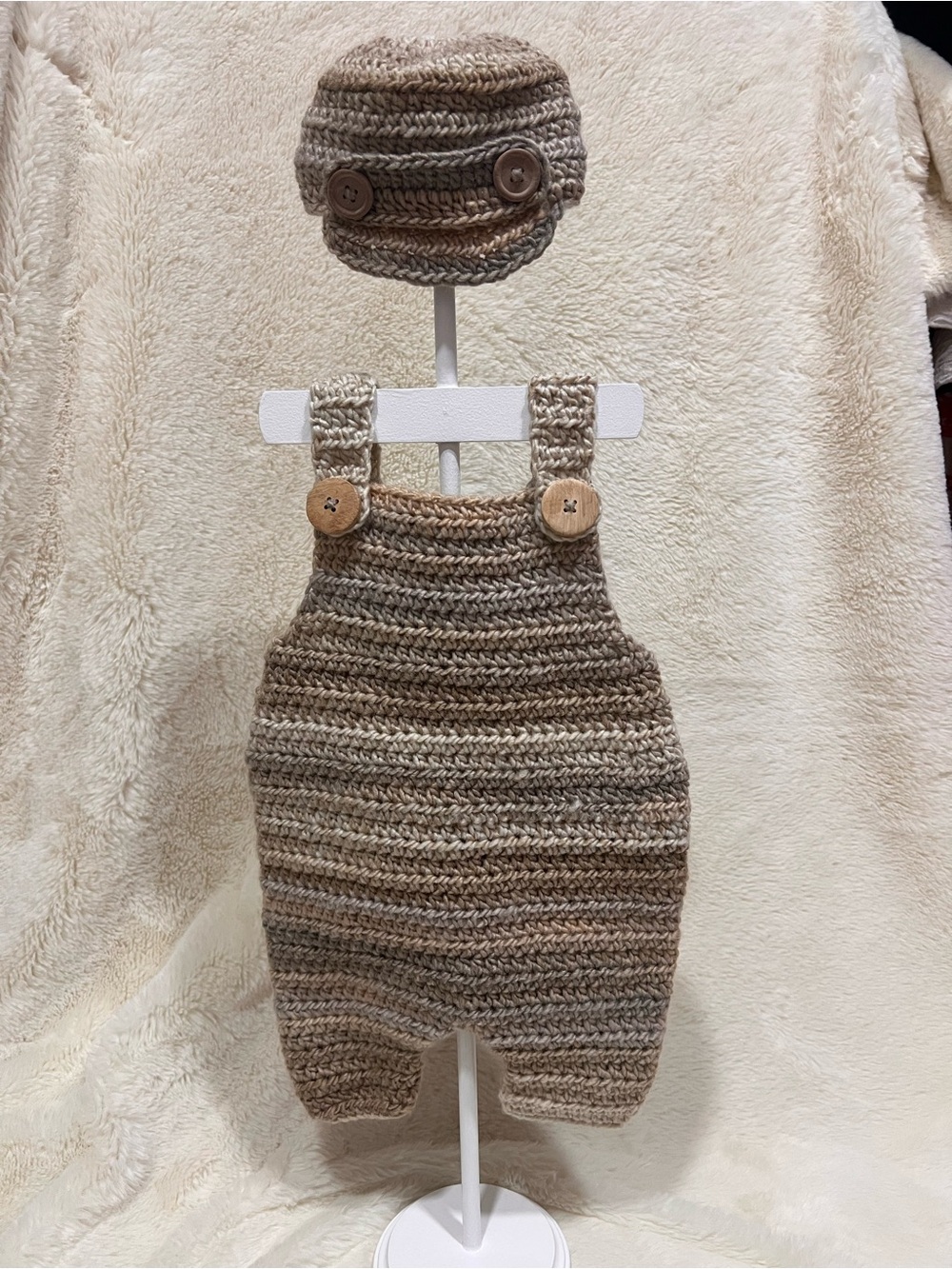 Handmade Crochet Baby Romper & Hat Set in Neutral Browns - New custom made